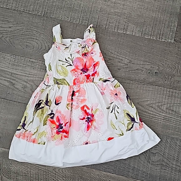 Robe D'été Sans Manches Gymboree Fille - Taille 6 Motifs Fleurs Roses Et Oranges - Occasion Très Bon état